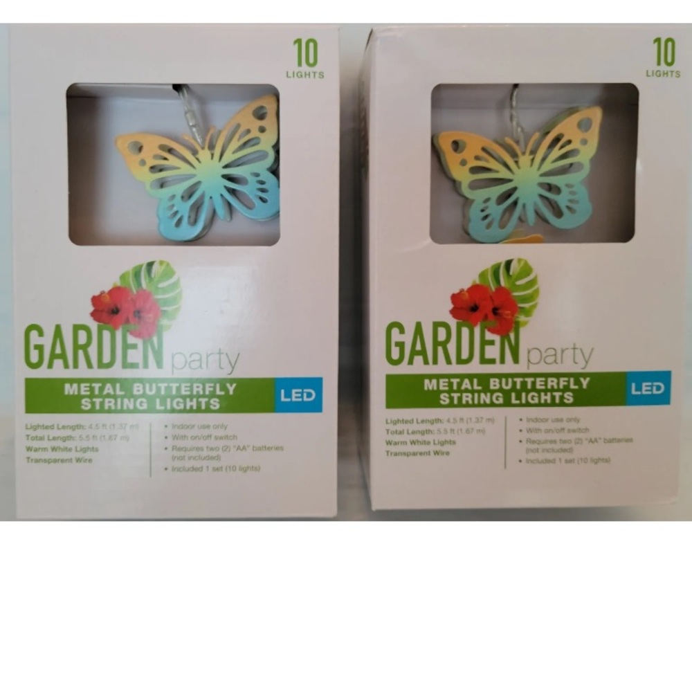 2x Butterfly Metal String Lights LED Garden Party Indoor 10 Lights Battery Power